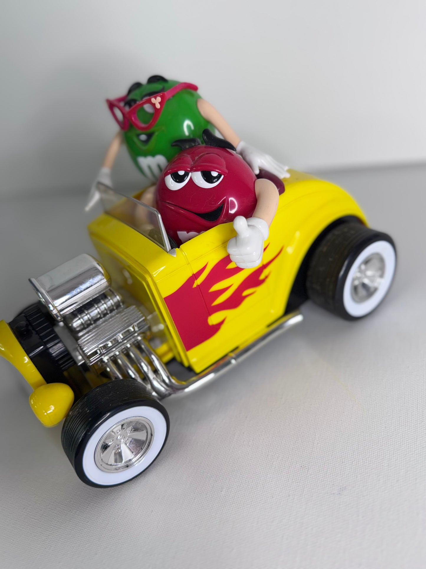 #37 Vintage M&M’s Candy Dispenser Set – Rebel Hot Rod Car & Blue Motorcycle with Sidecar