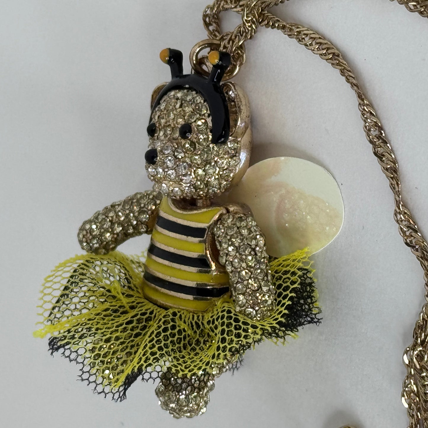 Betsey Johnson Bee Teddy Bear Pendant Necklace – Rhinestone & Enamel, Gold Tone   2/2