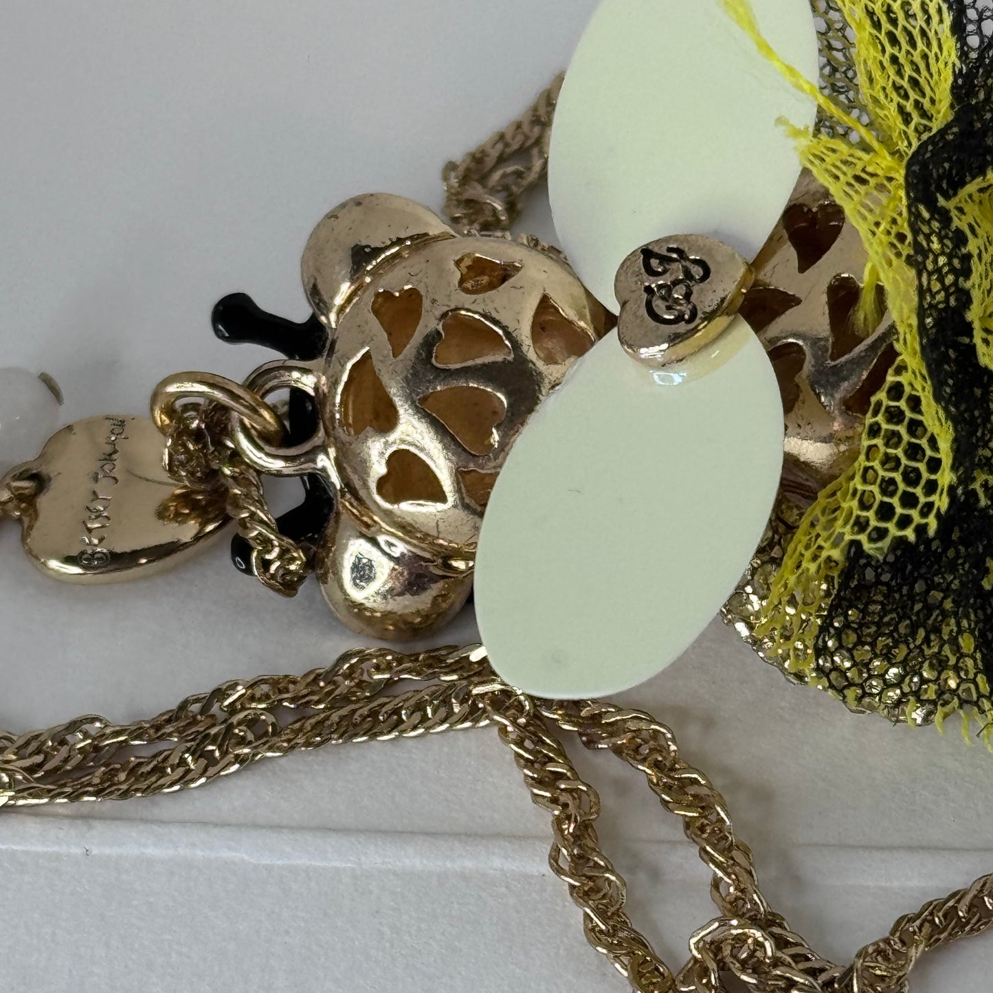 Betsey Johnson Bee Teddy Bear Pendant Necklace – Rhinestone & Enamel, Gold Tone   2/2