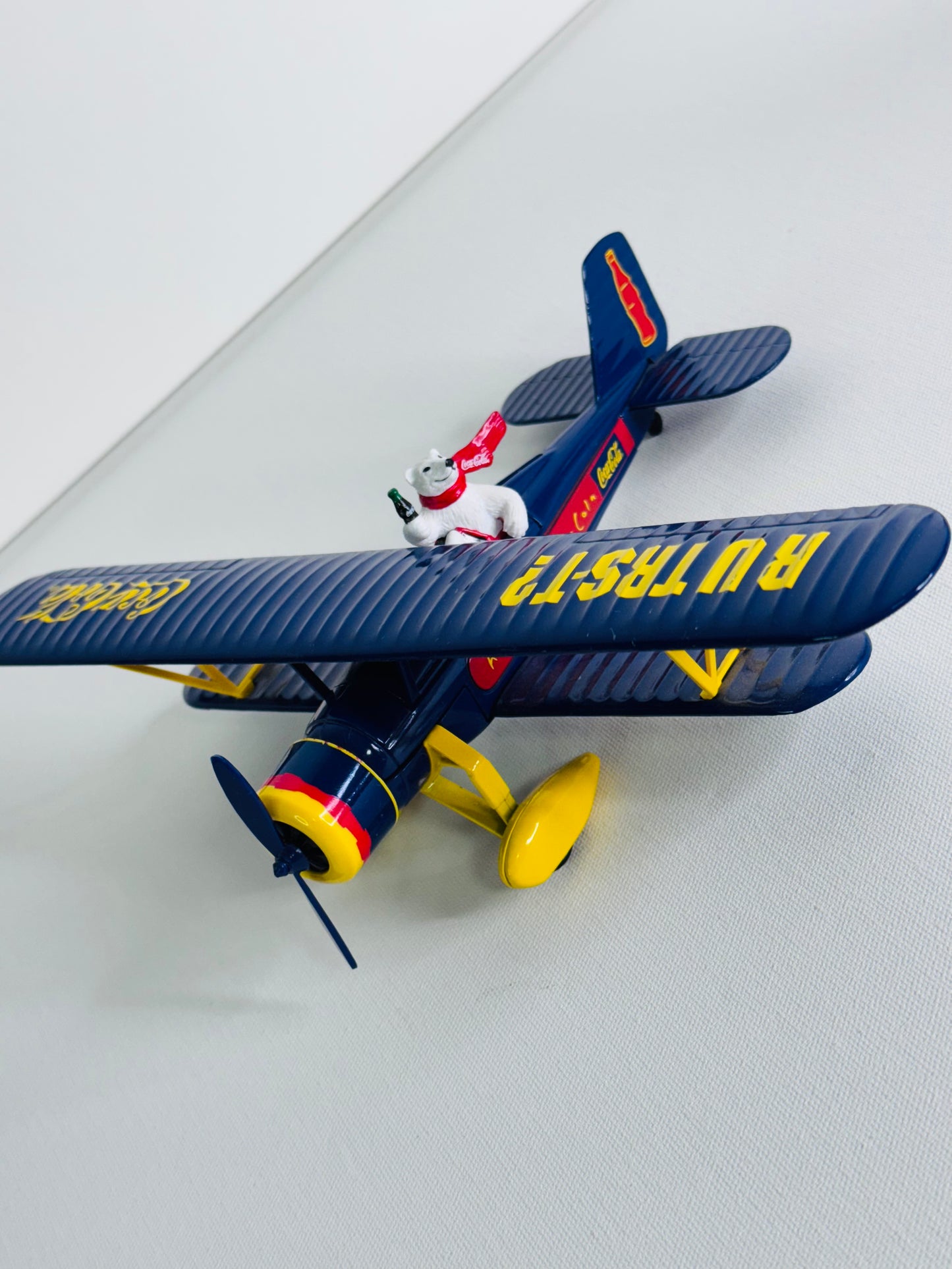 #35  Coca-Cola Polar Bear Biplane – Blue Die-Cast Metal Airplane