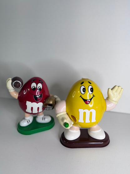 #38  Vintage M&M’s Candy Dispensers – Yellow Waving & Red Football Player Figure Set