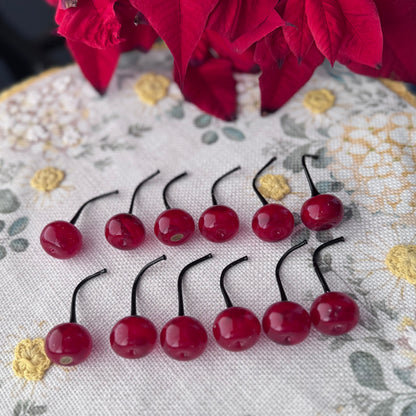 Vintage-Style Glass Cherry Decor Picks (Set of 12) – Red  25/1