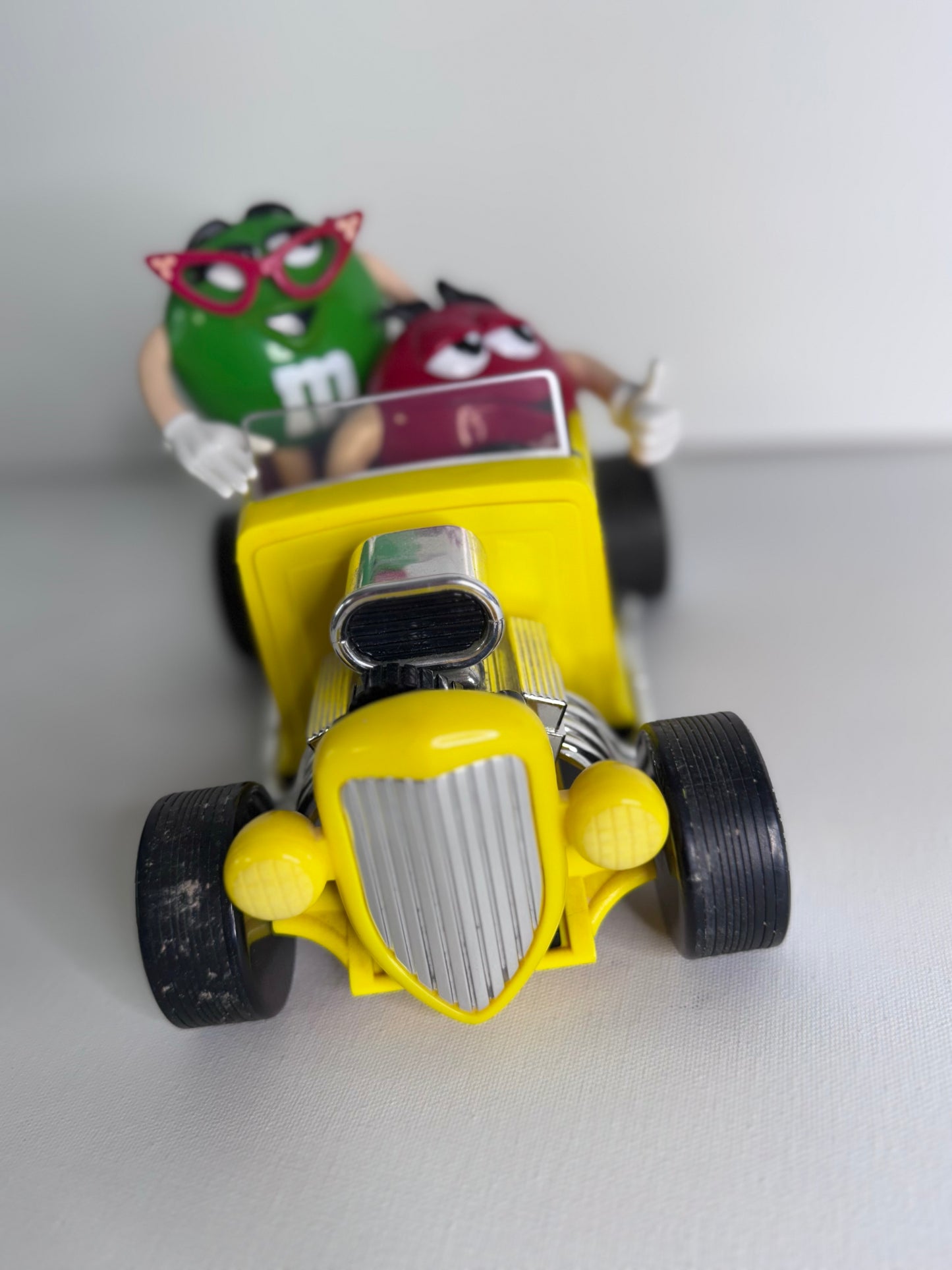 #37   Vintage M&M’s Candy Dispenser Set – Rebel Hot Rod Car & Blue Motorcycle with Sidecar