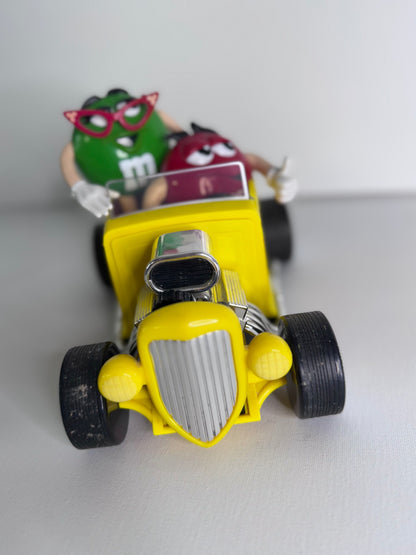 #37   Vintage M&M’s Candy Dispenser Set – Rebel Hot Rod Car & Blue Motorcycle with Sidecar