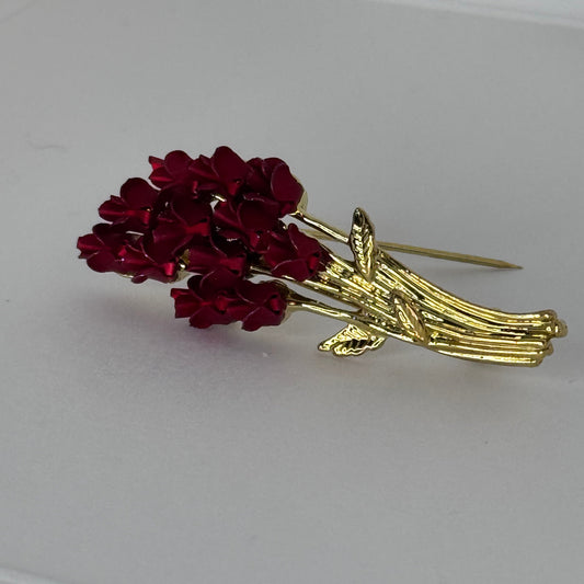 Vintage-Style Burgundy Rose Bouquet Brooch, Gold Tone    6/1