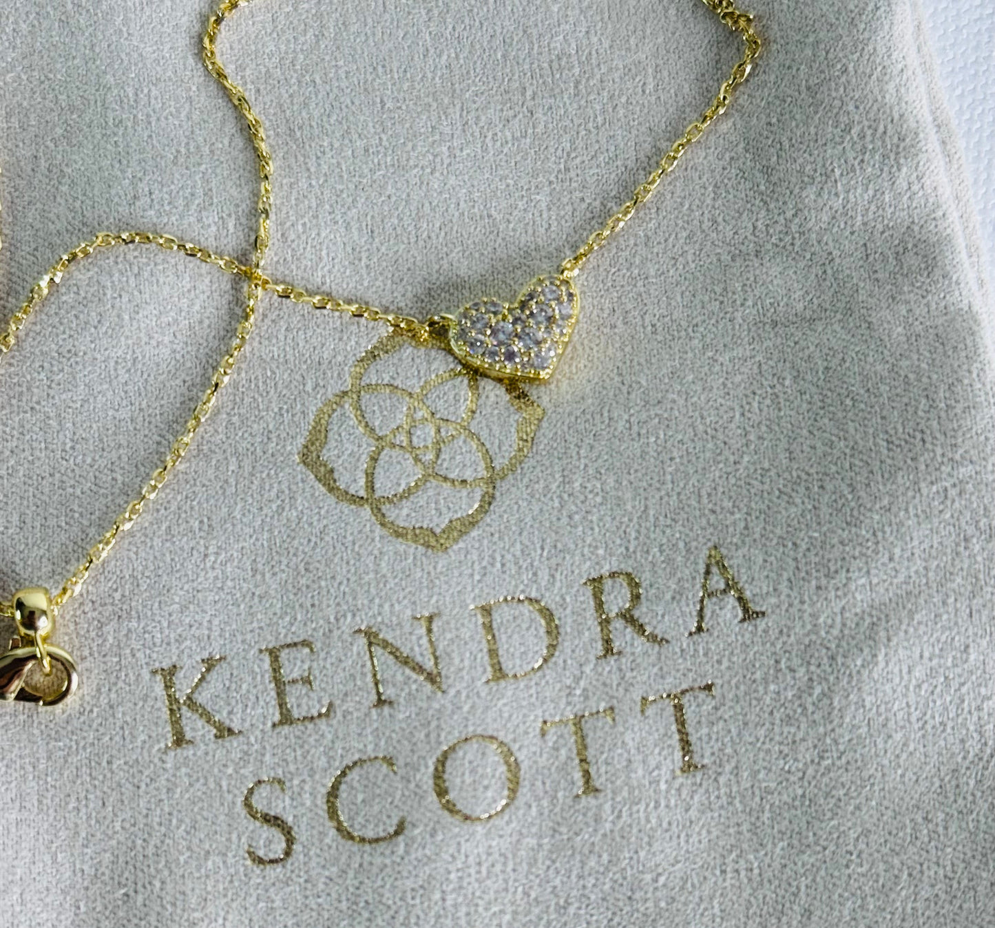 #34  Kendra Scott Ari Pavé Crystal Heart Necklace in White Crystal – Gold Tone, New in Box