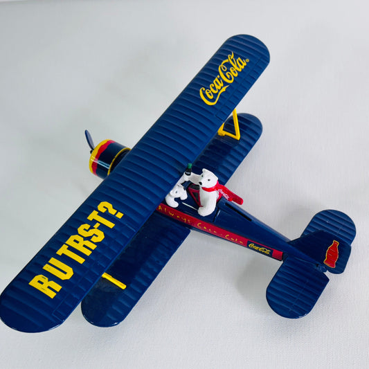#35  Coca-Cola Polar Bear Biplane – Blue Die-Cast Metal Airplane