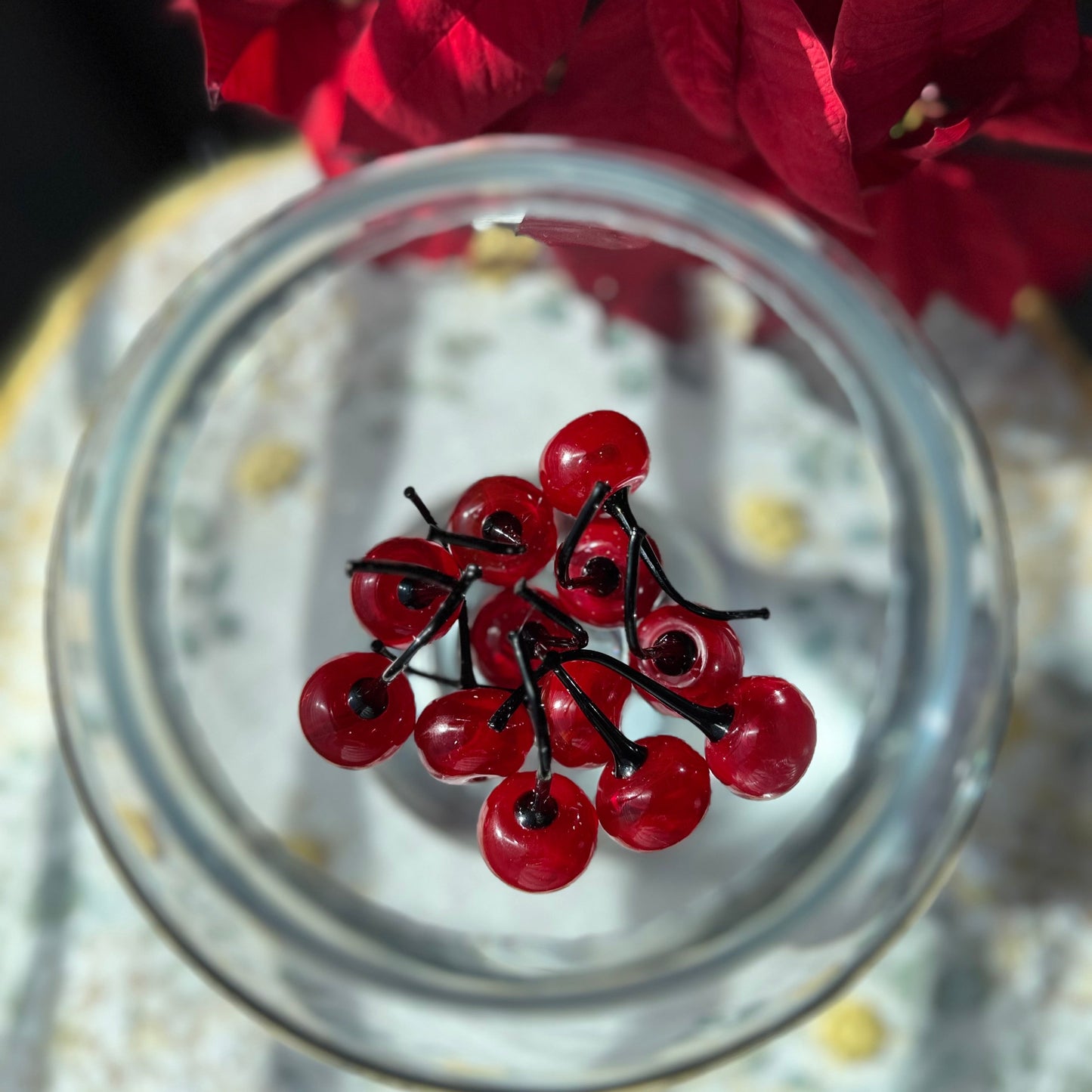 Vintage-Style Glass Cherry Decor Picks (Set of 12) – Red  25/1