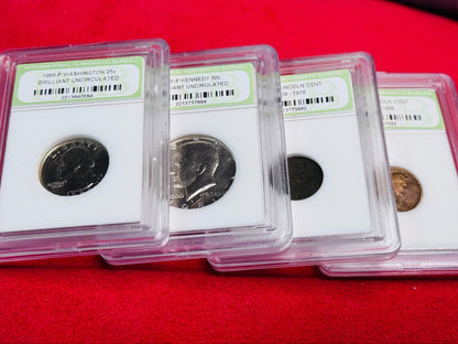 #11/8  U.S. Coin & Note Showcase — 17 Capsule Coins + Five $2 (1976) + 12 Commemorative Quarters + Bonus Packs & Mystery Pouch
