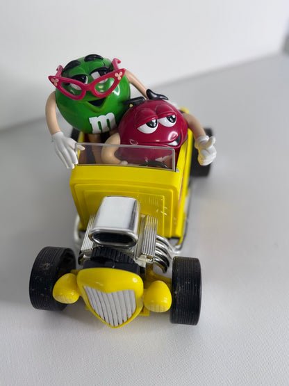 #37   Vintage M&M’s Candy Dispenser Set – Rebel Hot Rod Car & Blue Motorcycle with Sidecar