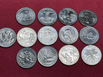 #11/6 America the Beautiful Quarters — 13 Different (2010–2021) + 6 Bonus Capsule Coins + Black Surprise Pouch
