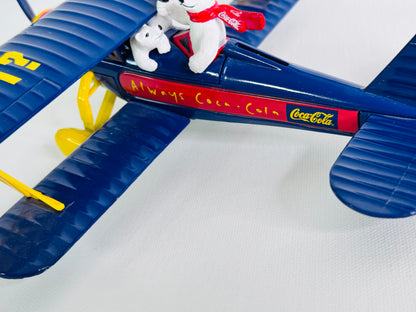 #35  Coca-Cola Polar Bear Biplane – Blue Die-Cast Metal Airplane