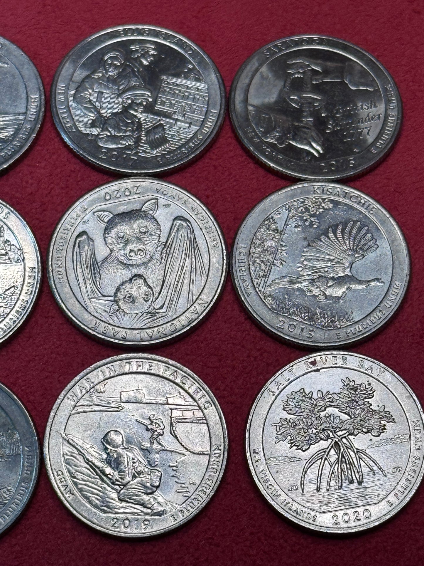 #11/6 America the Beautiful Quarters — 13 Different (2010–2021) + 6 Bonus Capsule Coins + Black Surprise Pouch