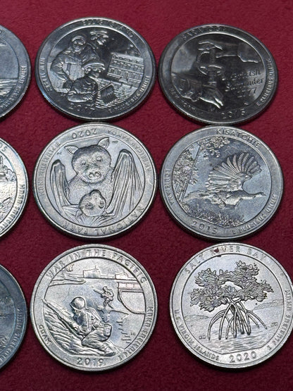 #11/6 America the Beautiful Quarters — 13 Different (2010–2021) + 6 Bonus Capsule Coins + Black Surprise Pouch