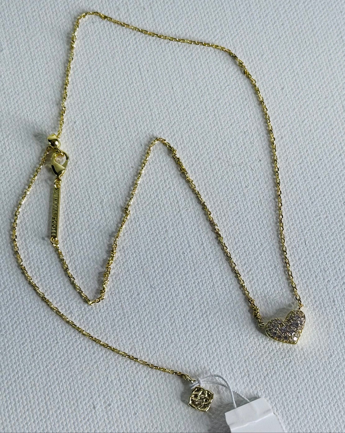 #34  Kendra Scott Ari Pavé Crystal Heart Necklace in White Crystal – Gold Tone, New in Box