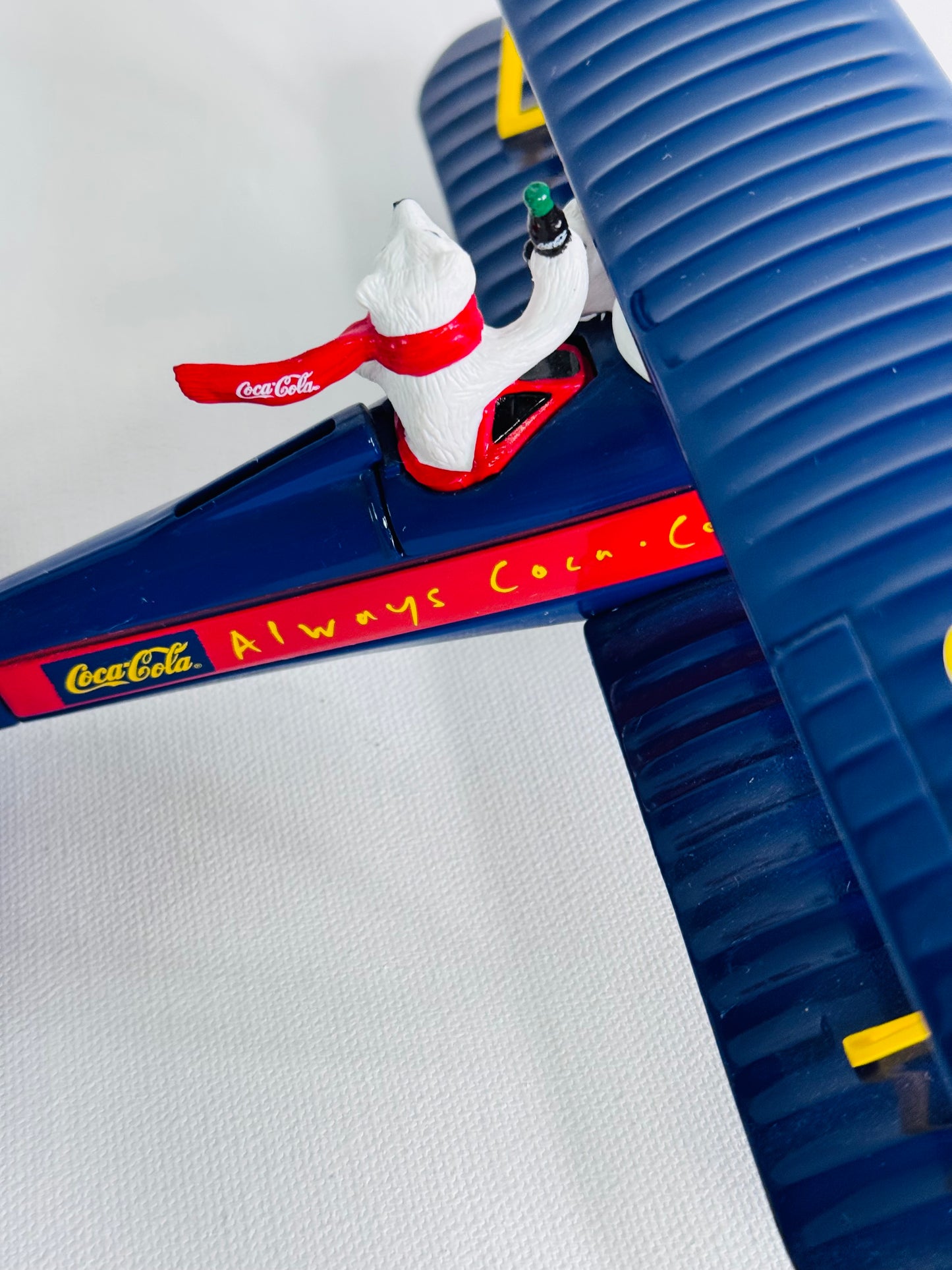 #35  Coca-Cola Polar Bear Biplane – Blue Die-Cast Metal Airplane