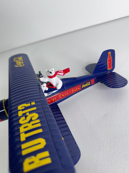 #35  Coca-Cola Polar Bear Biplane – Blue Die-Cast Metal Airplane