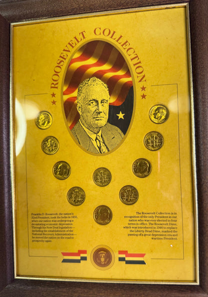 #30  Roosevelt Collection Framed Coin Set – Gold-Tone Roosevelt Dimes Display
