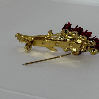 Vintage-Style Burgundy Rose Bouquet Brooch, Gold Tone    6/1