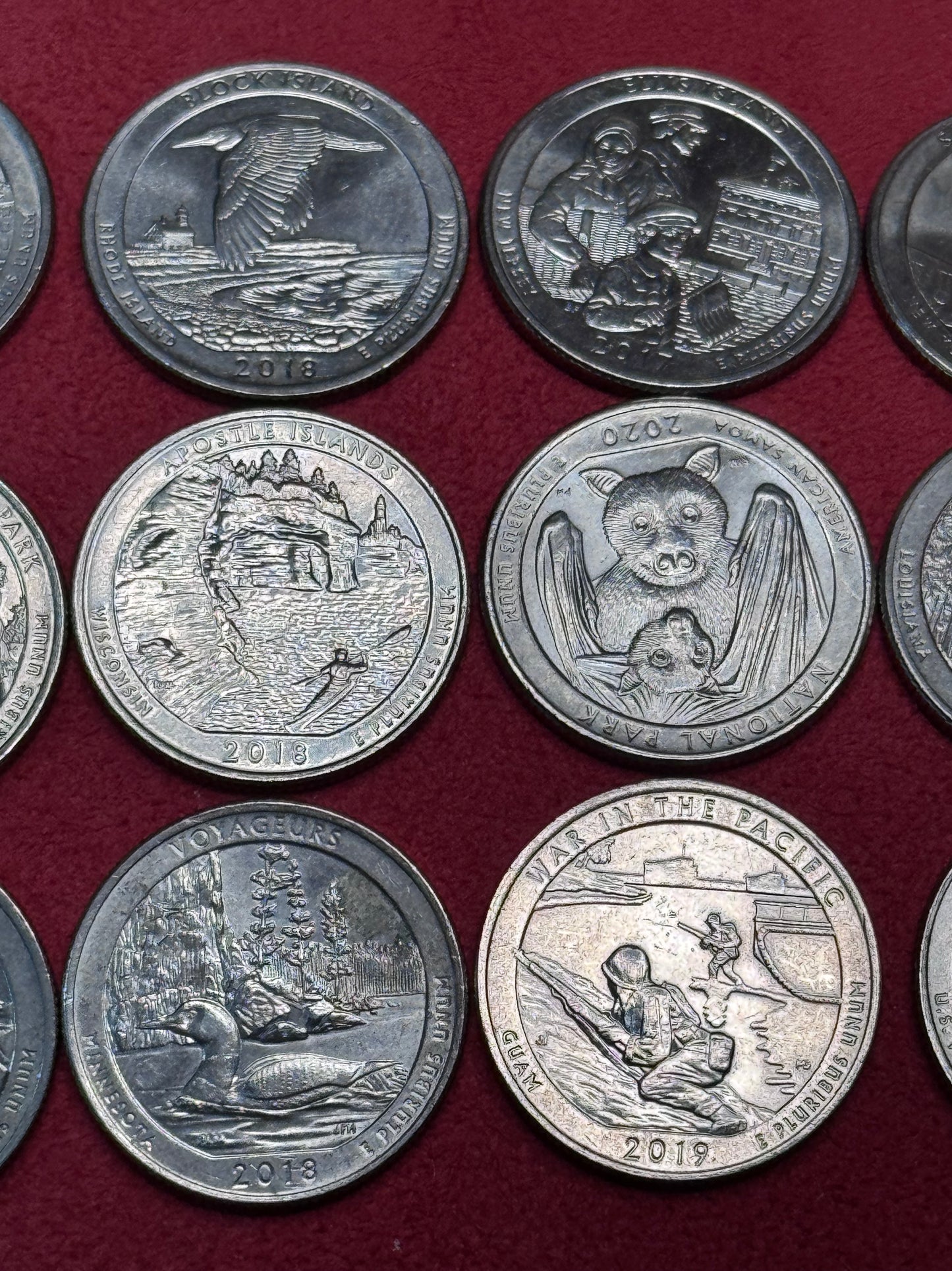 #11/6 America the Beautiful Quarters — 13 Different (2010–2021) + 6 Bonus Capsule Coins + Black Surprise Pouch