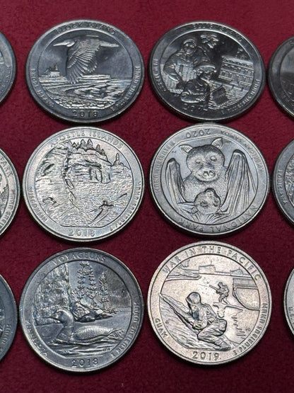 #11/6 America the Beautiful Quarters — 13 Different (2010–2021) + 6 Bonus Capsule Coins + Black Surprise Pouch