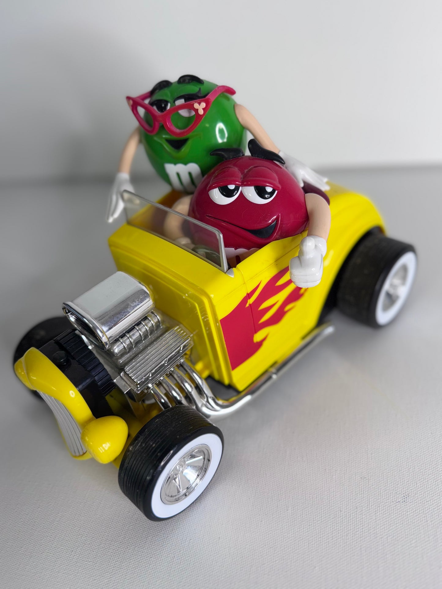 #37   Vintage M&M’s Candy Dispenser Set – Rebel Hot Rod Car & Blue Motorcycle with Sidecar