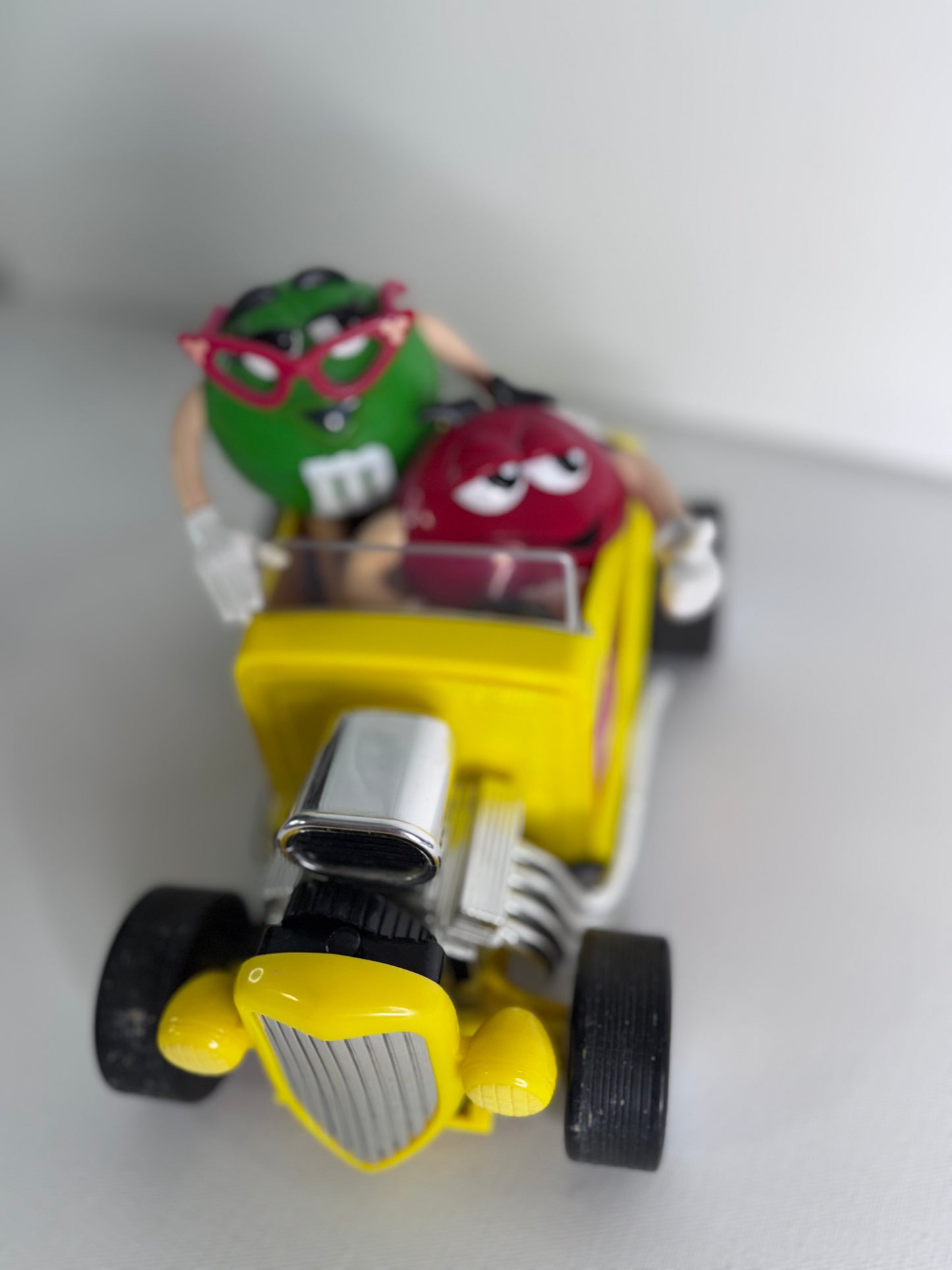 #37   Vintage M&M’s Candy Dispenser Set – Rebel Hot Rod Car & Blue Motorcycle with Sidecar