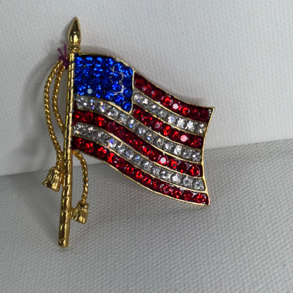 #31  Rhinestone American Flag Brooch – Gold Tone Patriotic Pin (18g) + Bonus Pins