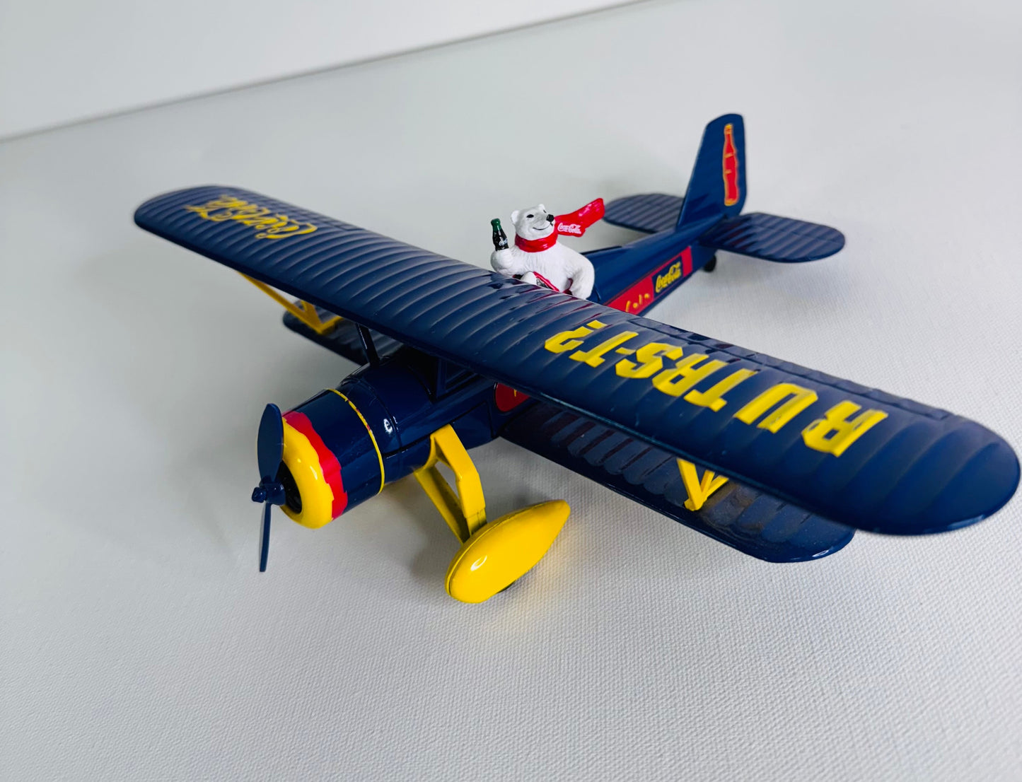#35  Coca-Cola Polar Bear Biplane – Blue Die-Cast Metal Airplane