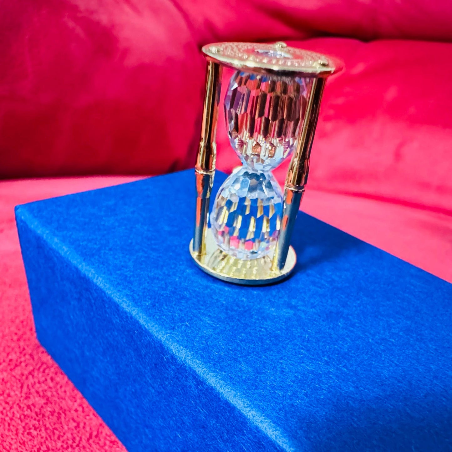 Swarovski Crystal Hourglass Figurine – Gold Tone Frame with Box & Booklet