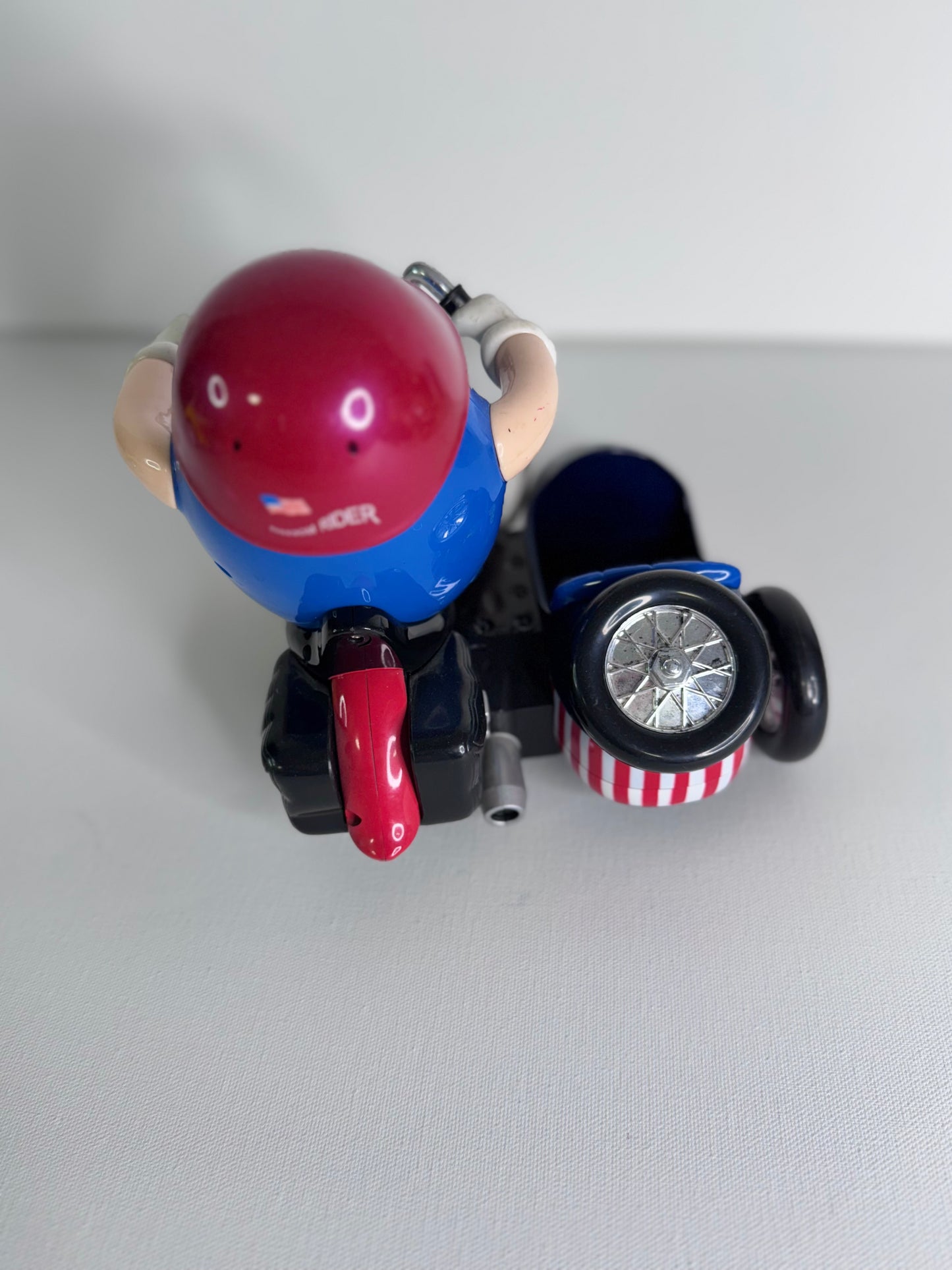 #37   Vintage M&M’s Candy Dispenser Set – Rebel Hot Rod Car & Blue Motorcycle with Sidecar