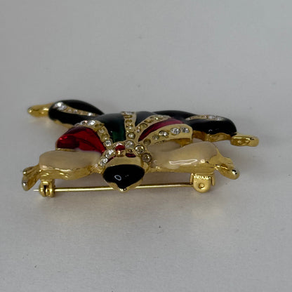 Vintage Unbranded Jester Clown Brooch – Colorful Enamel & Rhinestones, Gold-Tone  33/1