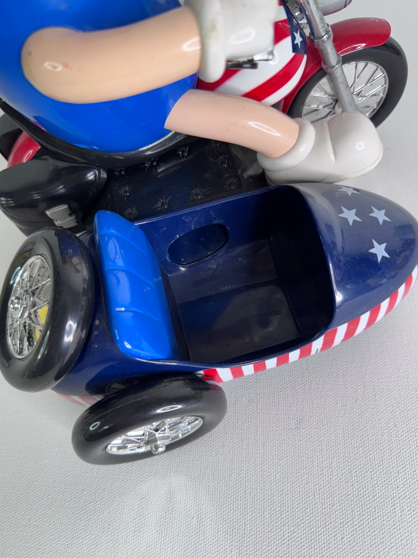 #37   Vintage M&M’s Candy Dispenser Set – Rebel Hot Rod Car & Blue Motorcycle with Sidecar