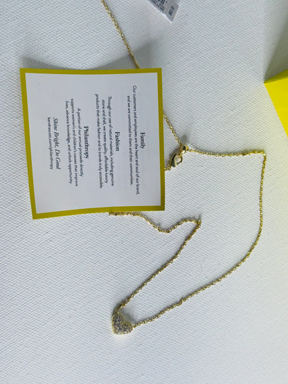 #34  Kendra Scott Ari Pavé Crystal Heart Necklace in White Crystal – Gold Tone, New in Box