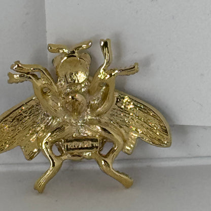 Vintage Trifari Bee Lapel Pin – Gold-Tone with Green & Amber Enamel Wings   3/1