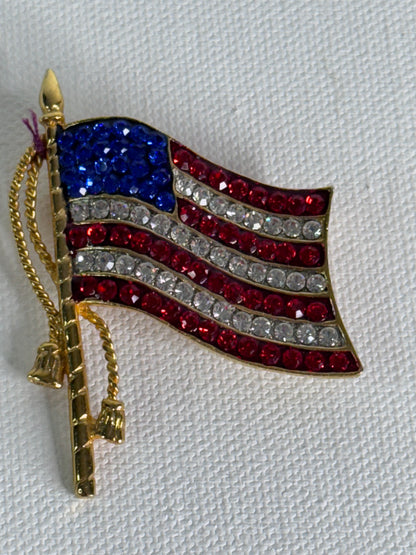 #31  Rhinestone American Flag Brooch – Gold Tone Patriotic Pin (18g) + Bonus Pins