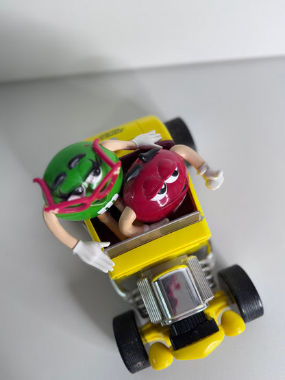 #37   Vintage M&M’s Candy Dispenser Set – Rebel Hot Rod Car & Blue Motorcycle with Sidecar