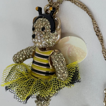 Betsey Johnson Bee Teddy Bear Pendant Necklace – Rhinestone & Enamel, Gold Tone   2/2