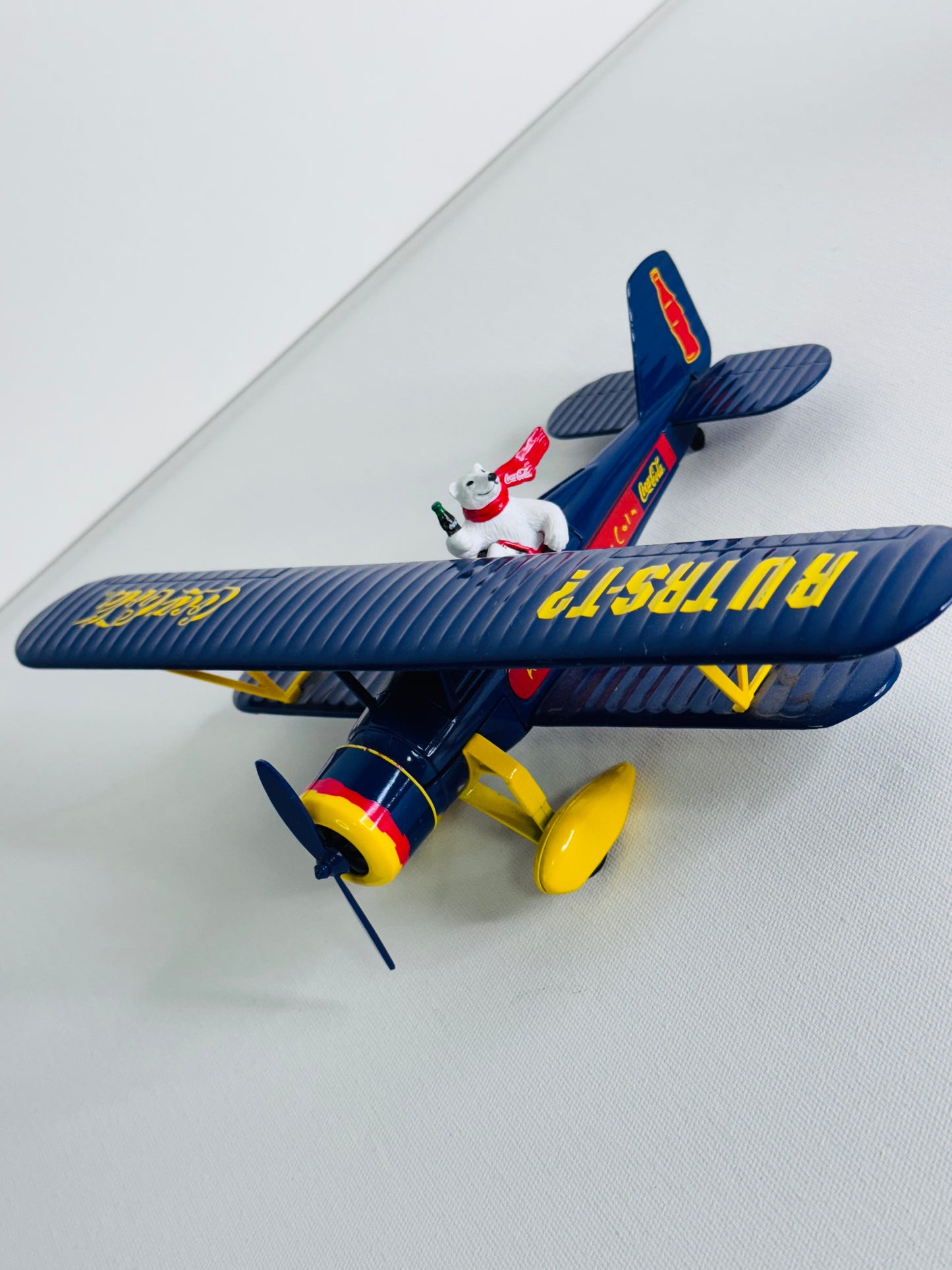 #35  Coca-Cola Polar Bear Biplane – Blue Die-Cast Metal Airplane