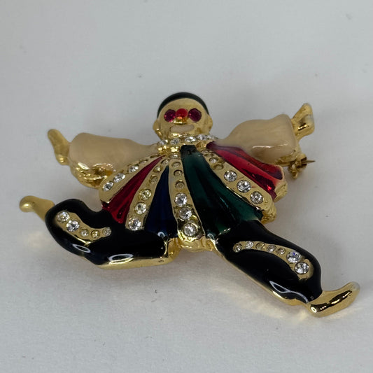 Vintage Unbranded Jester Clown Brooch – Colorful Enamel & Rhinestones, Gold-Tone  33/1