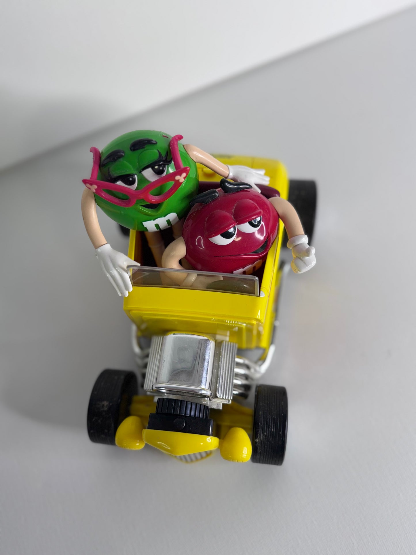 #37   Vintage M&M’s Candy Dispenser Set – Rebel Hot Rod Car & Blue Motorcycle with Sidecar