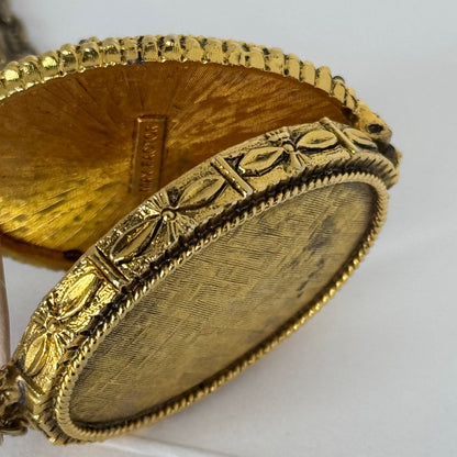 Vintage Max Factor Solid Perfume Compact Pendant – Blue Dome & Gold-Tone Filigree Locket  9/1