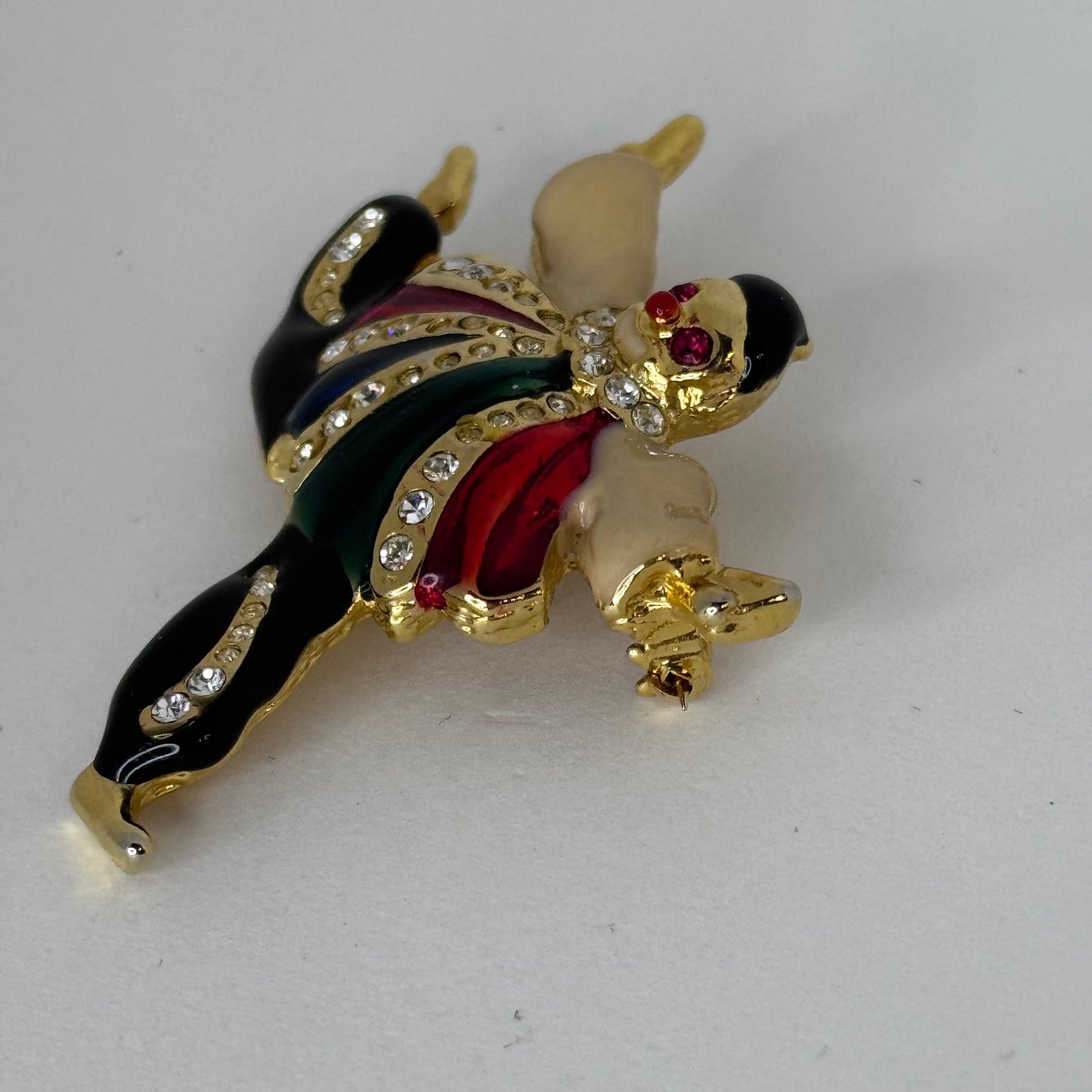 Vintage Unbranded Jester Clown Brooch – Colorful Enamel & Rhinestones, Gold-Tone  33/1