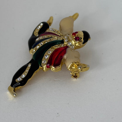 Vintage Unbranded Jester Clown Brooch – Colorful Enamel & Rhinestones, Gold-Tone  33/1