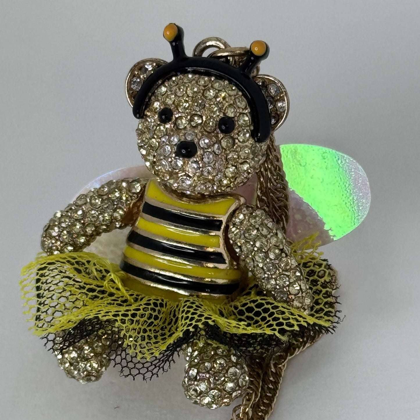 Betsey Johnson Bee Teddy Bear Pendant Necklace – Rhinestone & Enamel, Gold Tone   2/2
