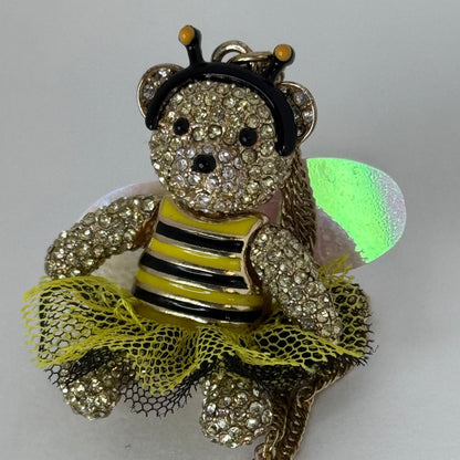 Betsey Johnson Bee Teddy Bear Pendant Necklace – Rhinestone & Enamel, Gold Tone   2/2