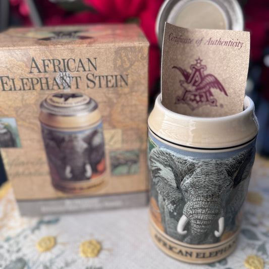 Budweiser Endangered Species African Elephant Stein (1990) — Box + COA  31/1