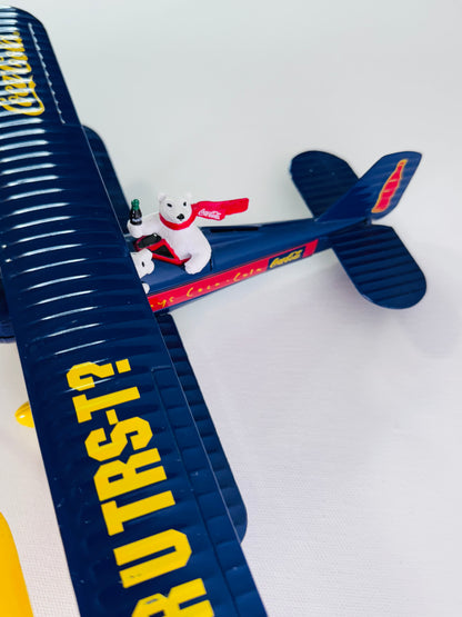 #35  Coca-Cola Polar Bear Biplane – Blue Die-Cast Metal Airplane